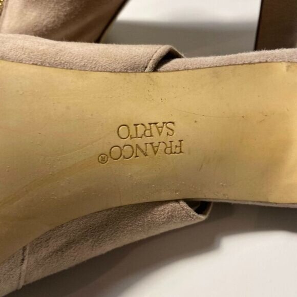 Franco Sarto Suede‎ Tan Leather Peep Toe Chunky Heel Shoe Sandals - Picture 10 of 11